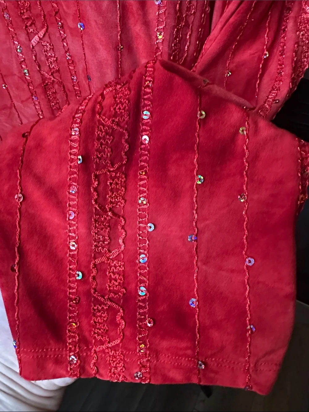 Boho Y2K Red Embellished Top Sequin Embroidery Tie Dye Pattern Dressbarn 1X